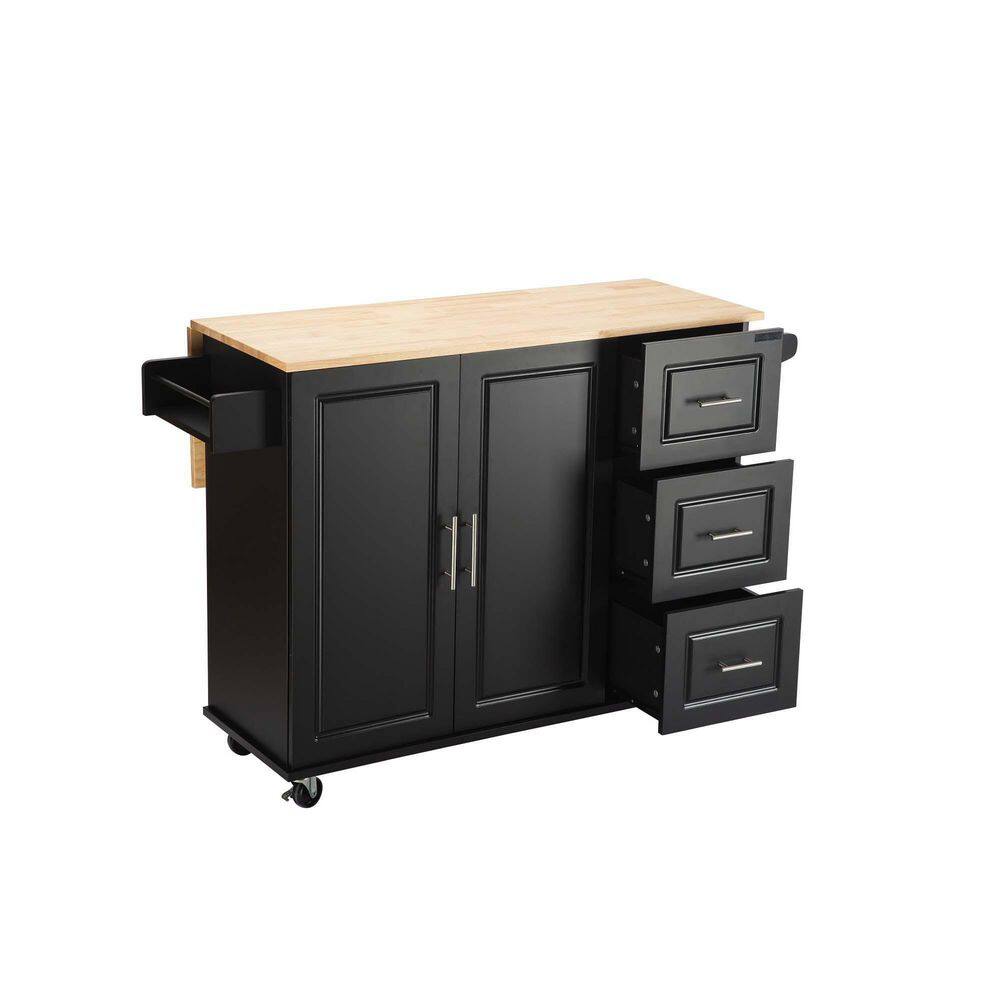 Whatseaso Large Kitchen Island With Cabinet 3-Shelves and 3-Drawers in Black SEP-110513279