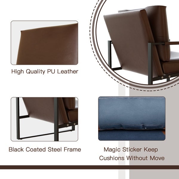 Mieres Mid-Century Style Faux Leather PU Accent Chair， Armchair with Steel Frame