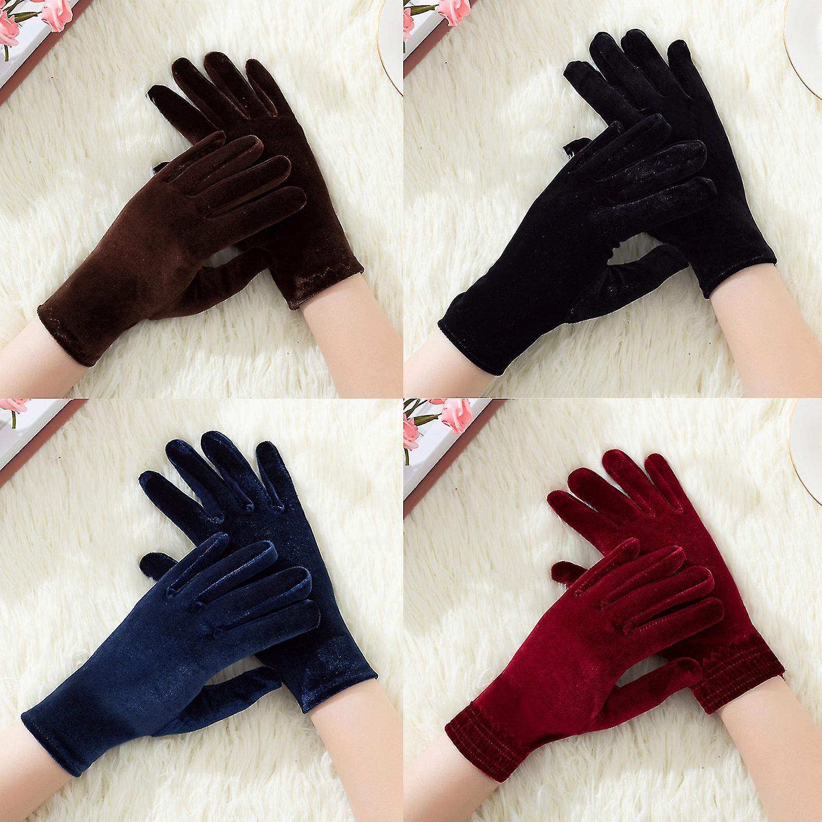 Winter Gloves For Women Gold Velvet Short Banquet Gloves Elastic Driving Gloves