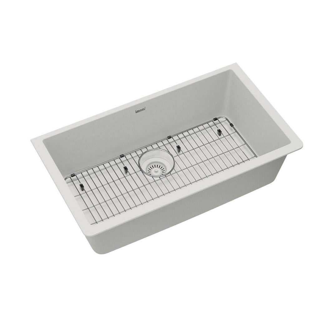 Elkay Quartz Classic White Quartz 33 in. Single Bowl Undermount Kitchen Sink with Bottom Grid and Drain ELGRU13322WH0C