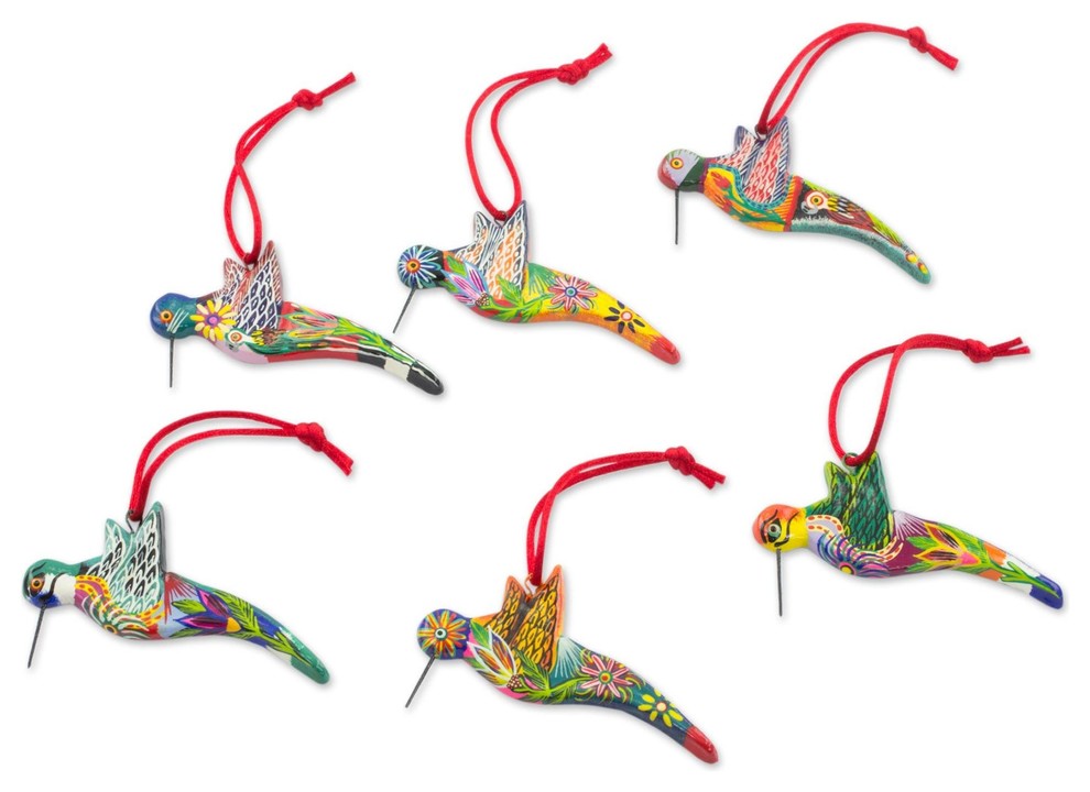 6 Piece Novica Hummingbird Squadron Ceramic Ornaments   Tropical   Christmas Ornaments   by NOVICA  Houzz