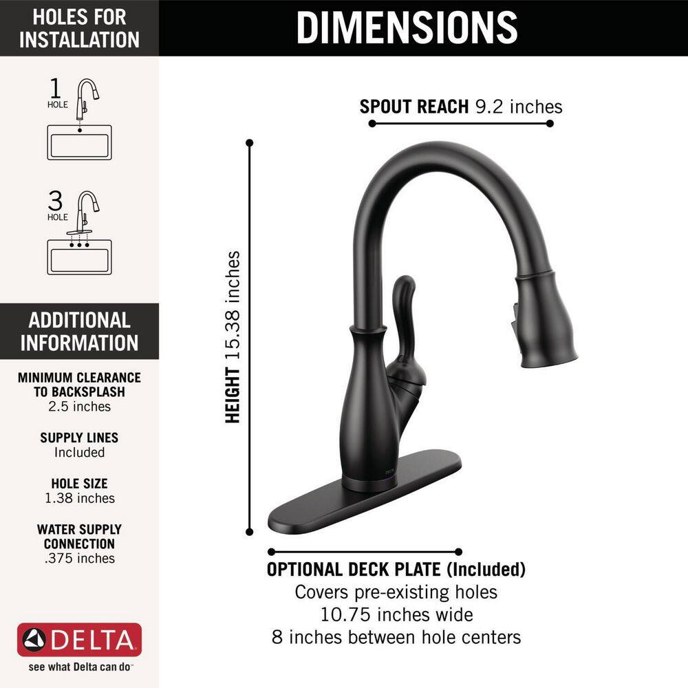 Delta Leland Single-Handle Pull-Down Sprayer Kitchen Faucet with Touch2O Technology in Matte Black 9178T-BL-DST