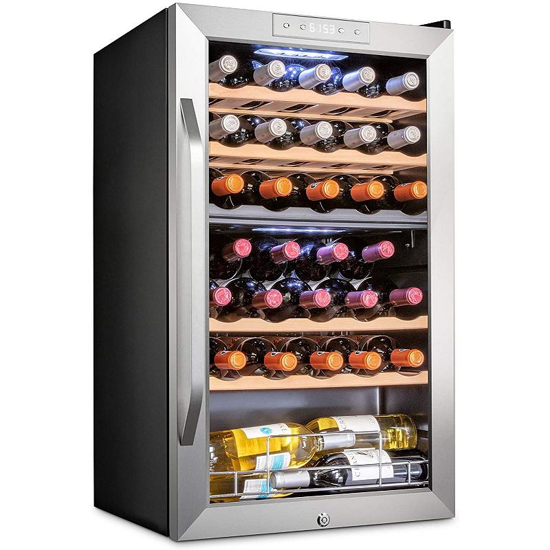 Ivation Wine Fridge， Dual Zone Freestanding Wine Cooler w/Lock， 33 Bottles