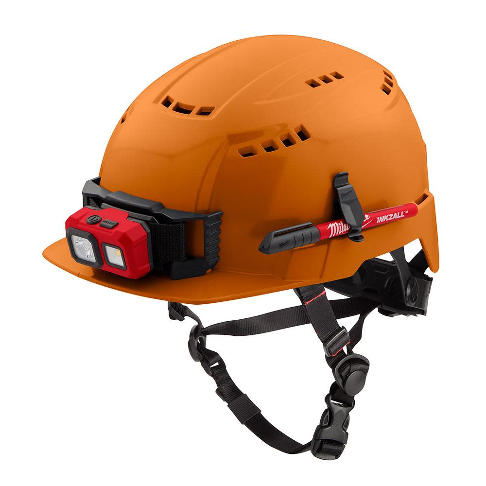 Milwaukee Orange Front Brim Vented Helmet with BOLT Class C