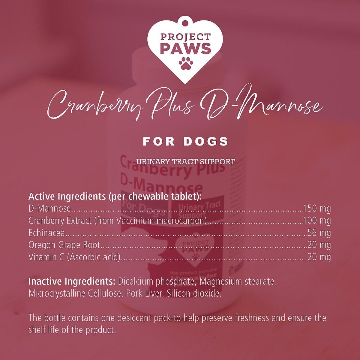 Project Paws Cranberry Plus D-Mannose Urinary Tract Support Chewable Dog Supplement