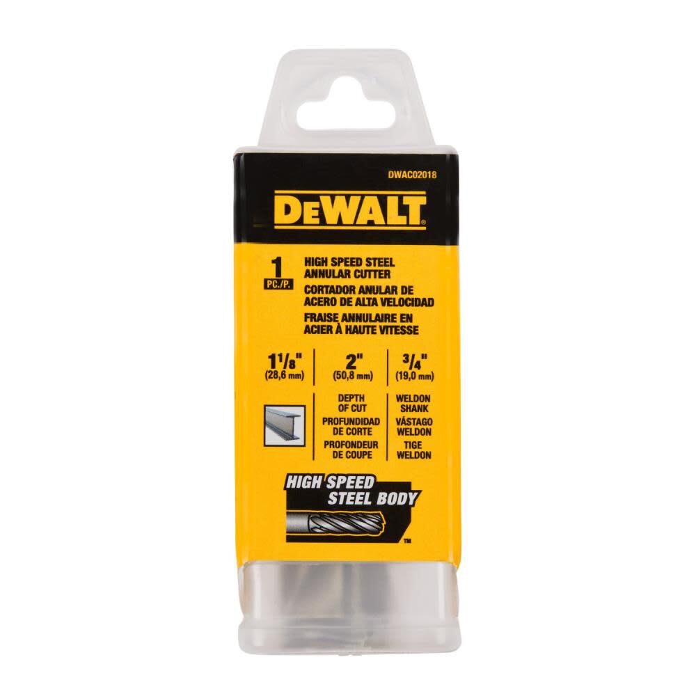 DEWALT Annular Cutter 1 1/8" X 2" HSS 3/4" Weldon DWAC02018 from DEWALT