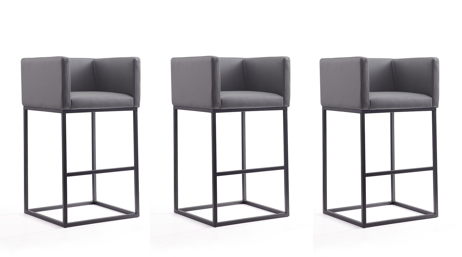 Manhattan Comfort Embassy 38 in. Grey and Black Metal Barstool (Set of 3)