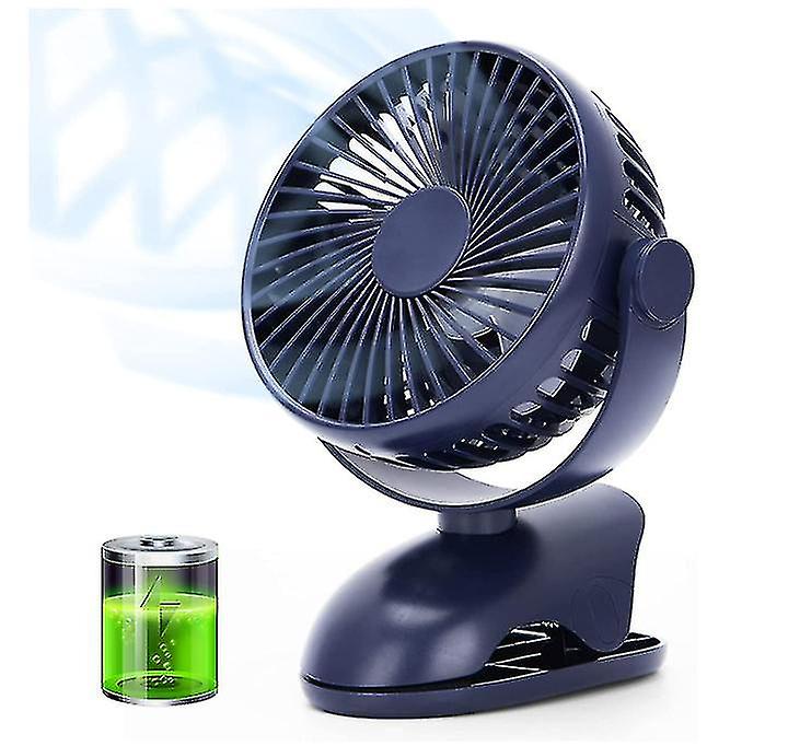 Mini Stroller Fan， 3600mAh Rechargeable Portable Table Fans (Dark Blue)