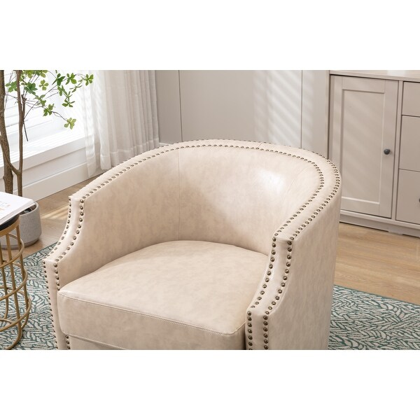 Living Room Accent Chairs Swivel Chair Modern Small Club Arm Chairs Lounge Chairs with Nailheads Barrel Chair， Beige