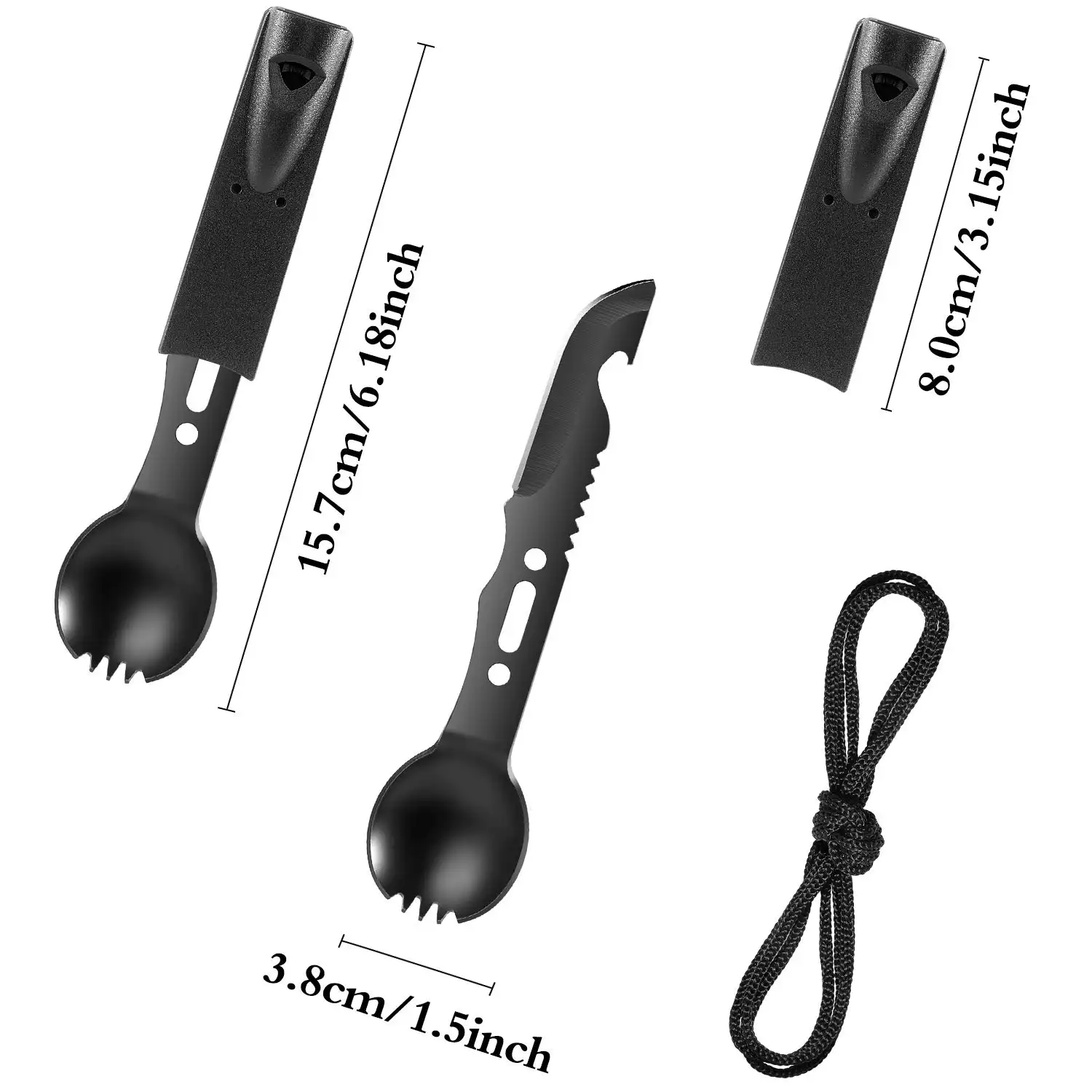 Stainless Steel Multi functional Camping Spork Set Spoon Fork Flatware Spork with Bottle Opener and Whistle for Camping Hiking