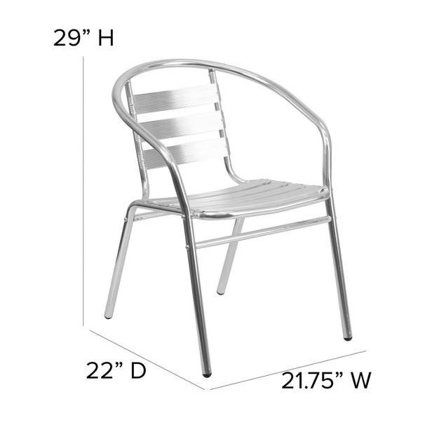 Flash Furniture Commercial Aluminum Indoor outdoor Restaurant Stack Chair With Triple Slat Back And Arms