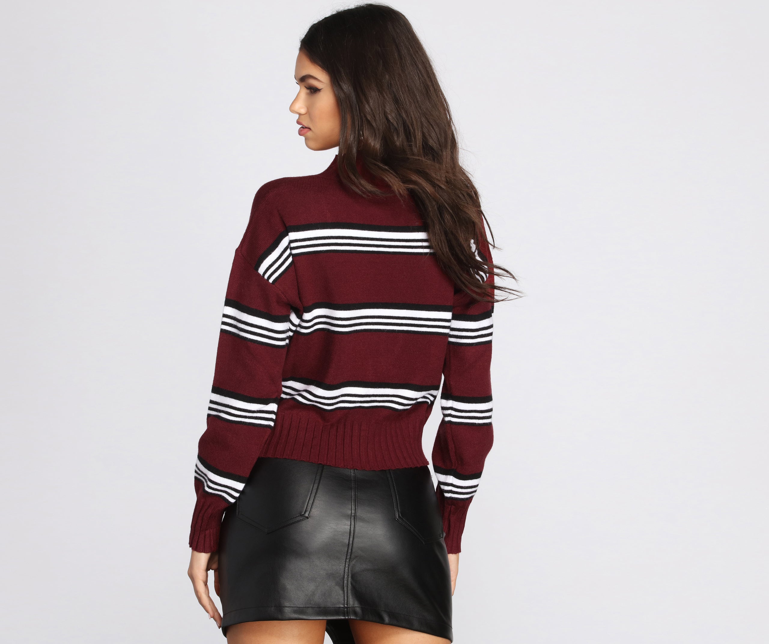 Stripe The Way Mock Neck Sweater