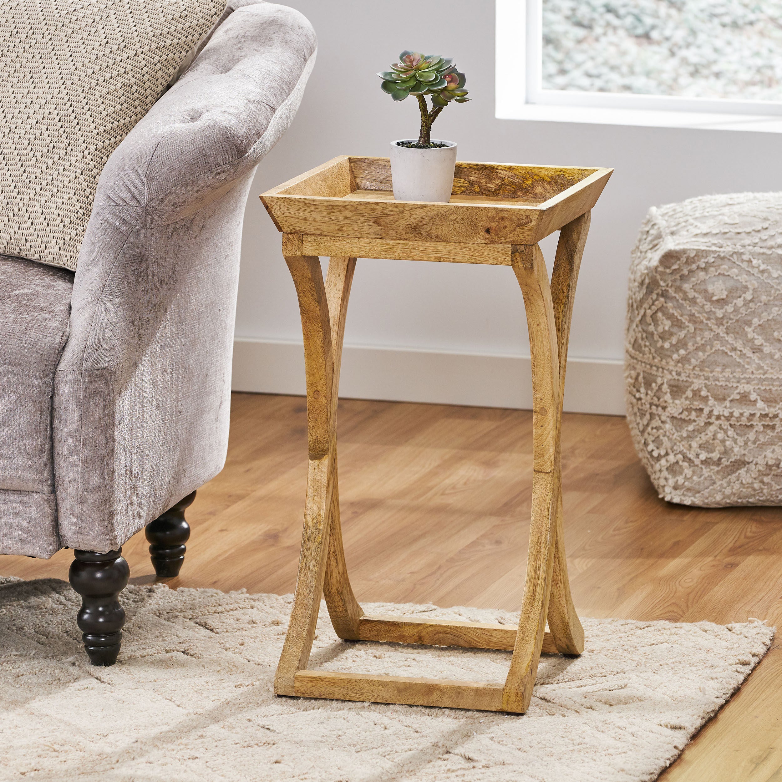 Thelen Rustic Handcrafted Mango Wood Side Table, Natural