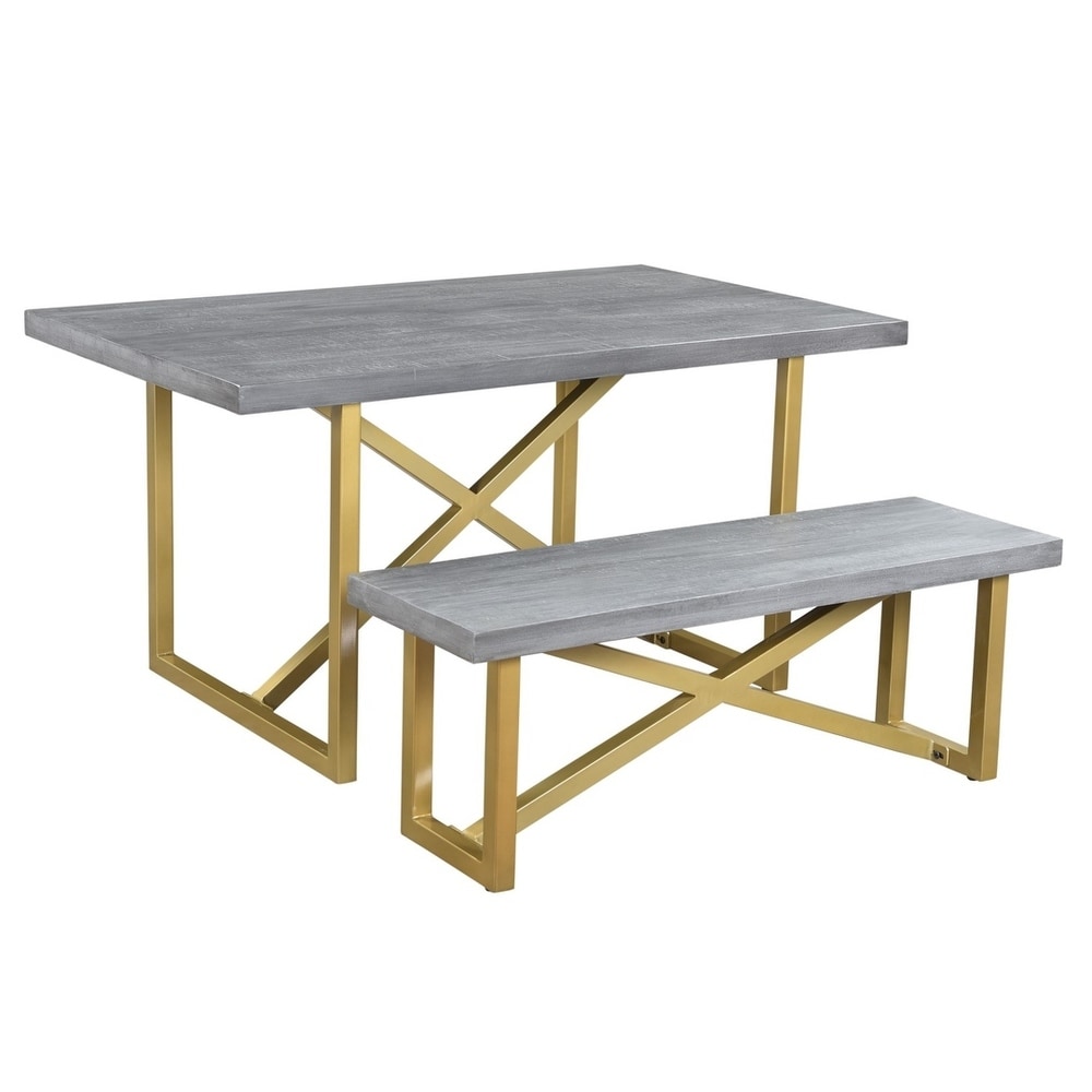 Raven Mango Wood Dining Bench with Gold legs