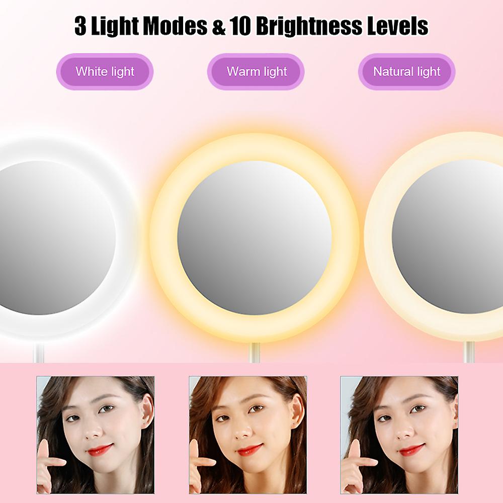 Portable Led Ring Light Foldable Desk Circle Lamp Dimmable Fill Light With Makeup Mirror Phone Holder 3 Color Modes and 10 Brightness For Selfie Video R