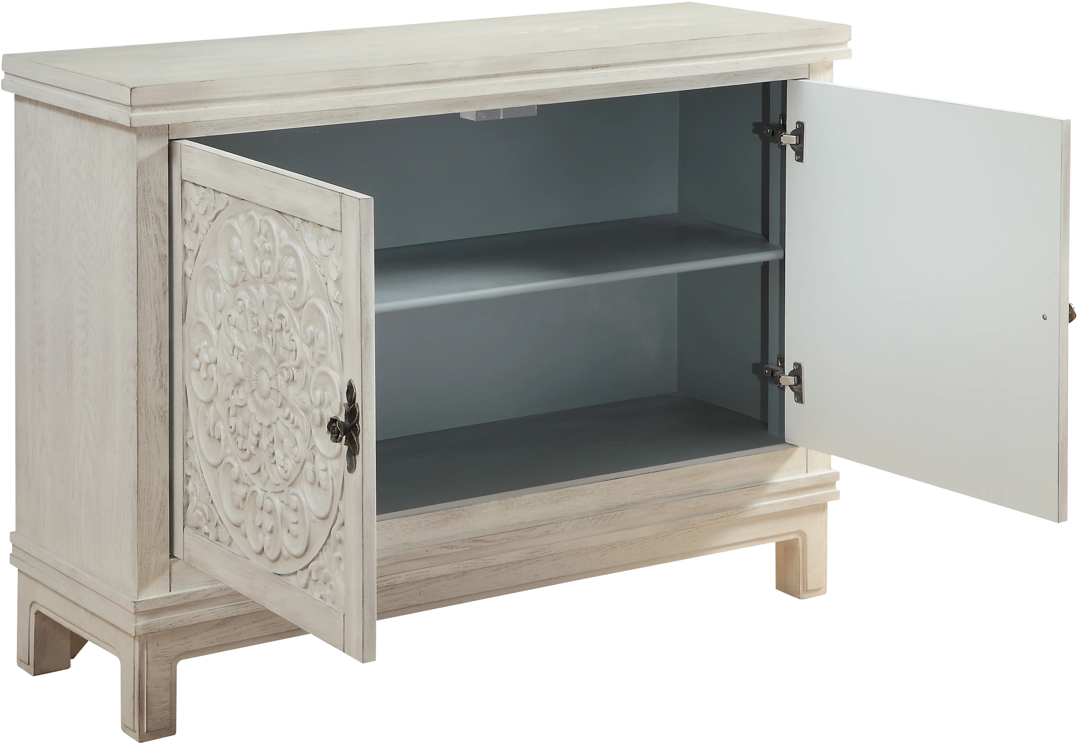 Galina Cream Wood Cabinet with 2 Carved Doors