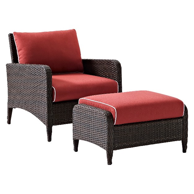 Kiawah 2pc Wicker Patio Chair With Ottoman Seating Set Crosley