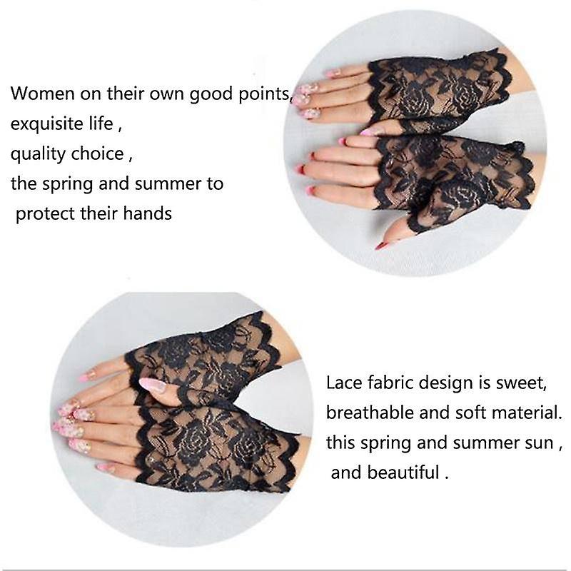 Women Lace Gloves Fingerless Short Outdoor Gloves Sunscreen Vintage Adult Girls Ladies Glove