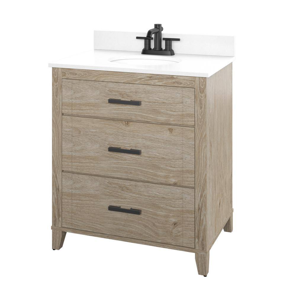 Glacier Bay Farmdale 30 in. W x 20 in. D x 37.9 in. H Bath Vanity in Natural Oak with Stone Top 30BV35083ZPO117