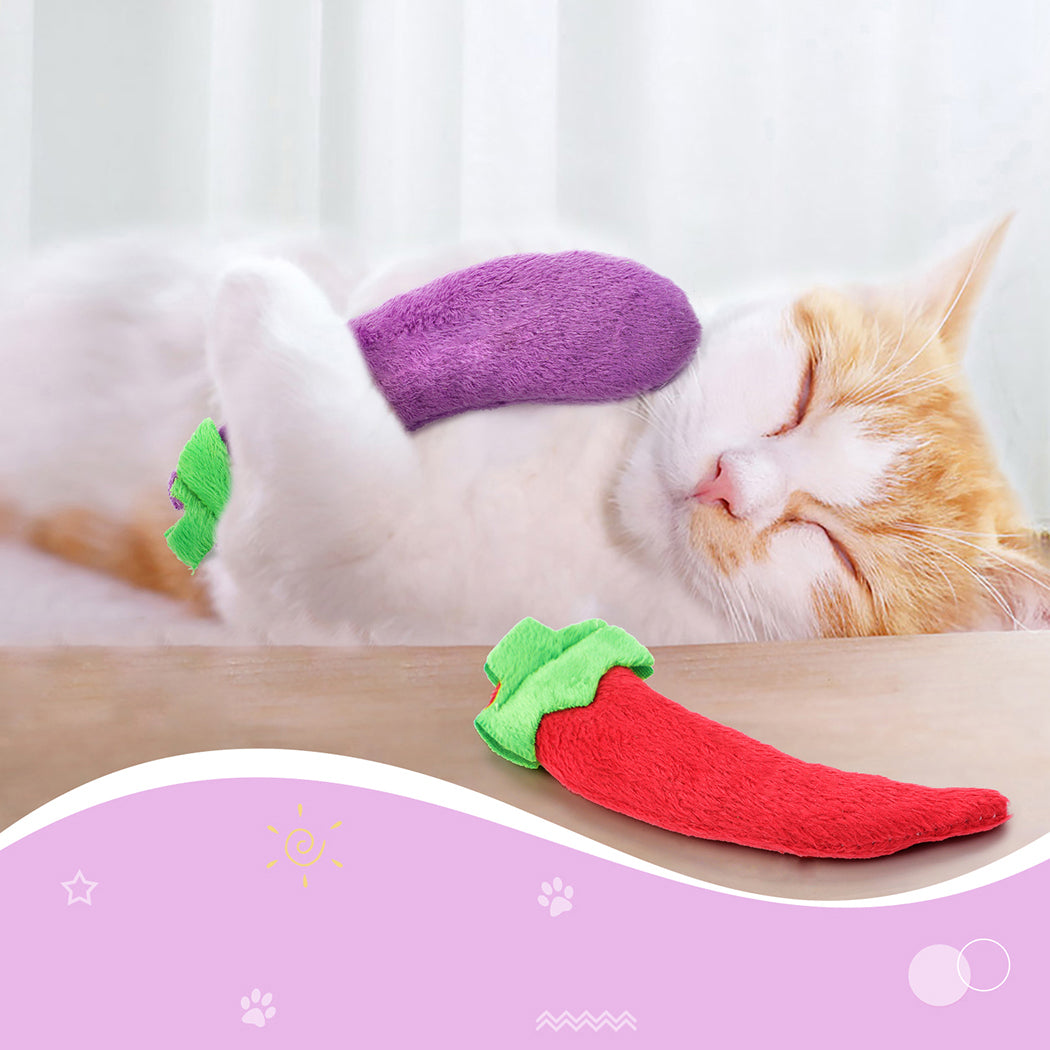 4PCS Cat Toy Carrot Eggplant Pepper Catnip Toy Cat Chew Toy Pet Biting Toy