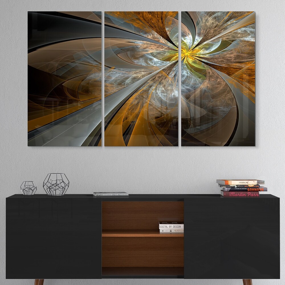 Designart 'Symmetrical Yellow Fractal Flower' Digital Art Metal Wall Art