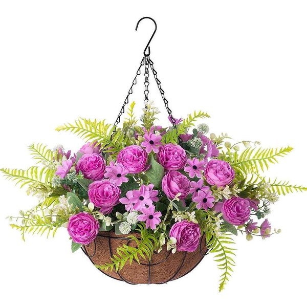 Artificial Flowers in Hanging Basket Planter for Home Spring Summer Decoration，Silk Hydrangea Outdoor Indoor Arrangements