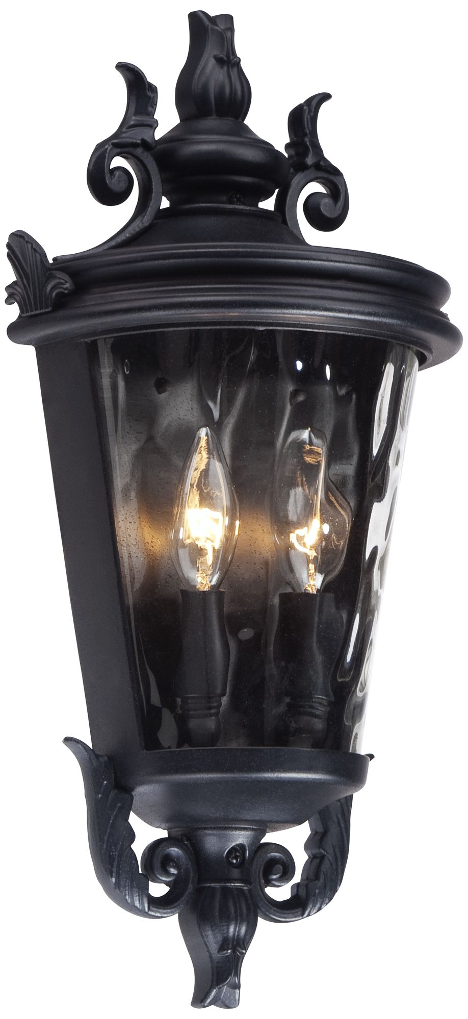 John Timberland Traditional Outdoor Wall Light Fixture Textured Black Scroll 17" Clear Hammered Glass for Exterior Porch Patio