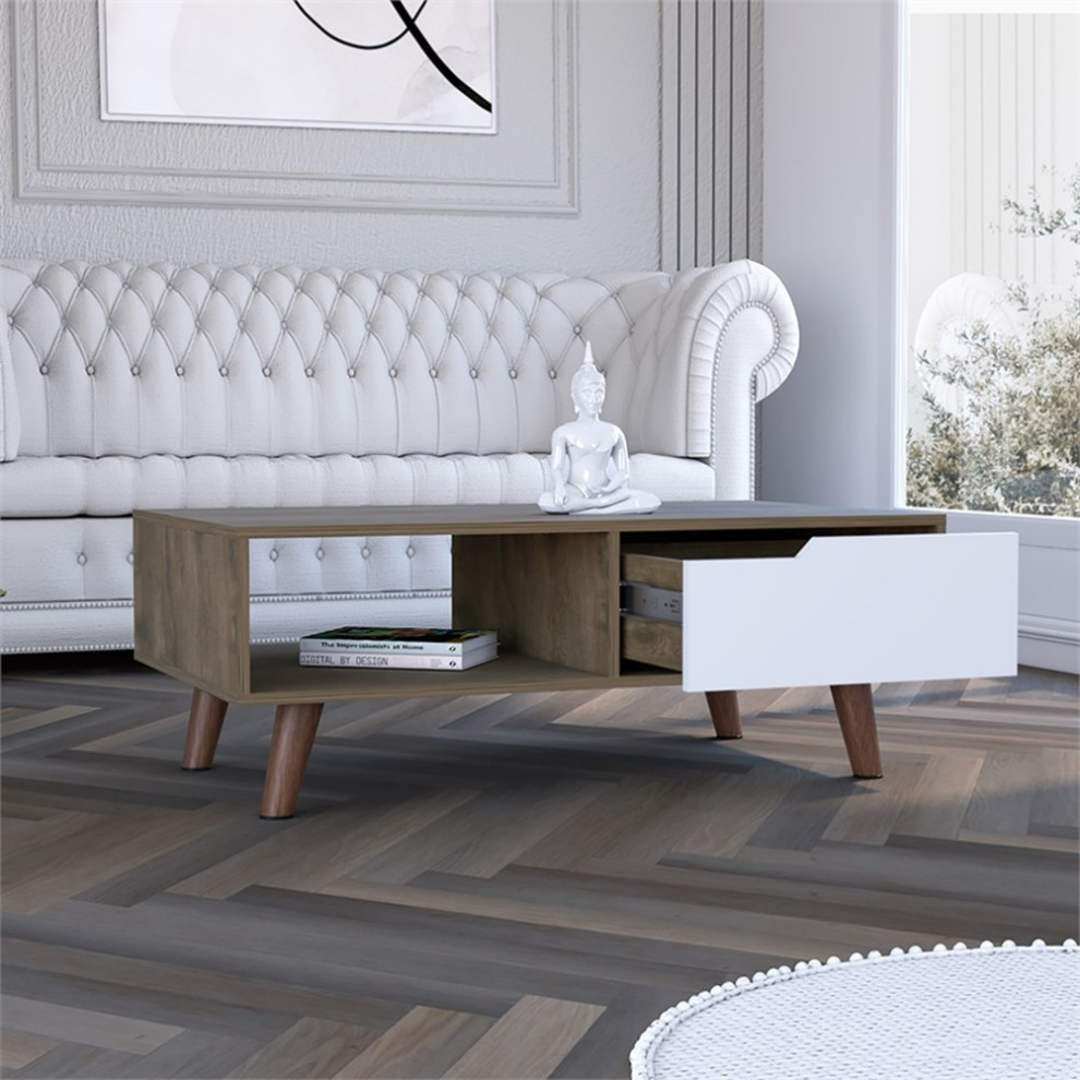 TUHOME Olso Coffee Table 2.0   Dark Brown / White Engineered Wood   Living Room   Midcentury   Coffee Tables   by Homesquare  Houzz