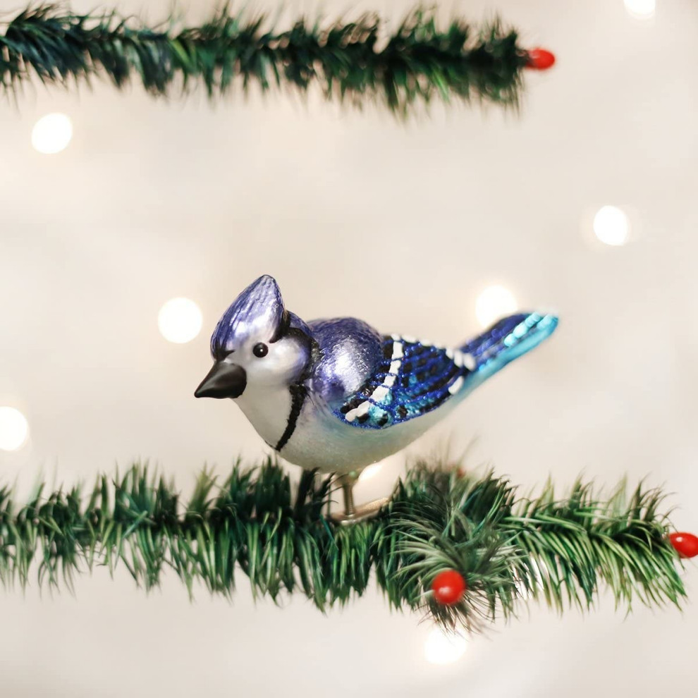 OWC Bird Watcher Collection Glass Ornaments for Christmas Tree Bright Blue Jay   Traditional   Christmas Ornaments   by Esbenshades Greenhouses  Houzz