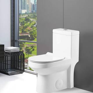 FINE FIXTURES Jawbone 10 in. Rough-In 1-piece 1.08 GPF 1.58 GPF Dual Flush Round Toilet in White Seat Included MOTB10W