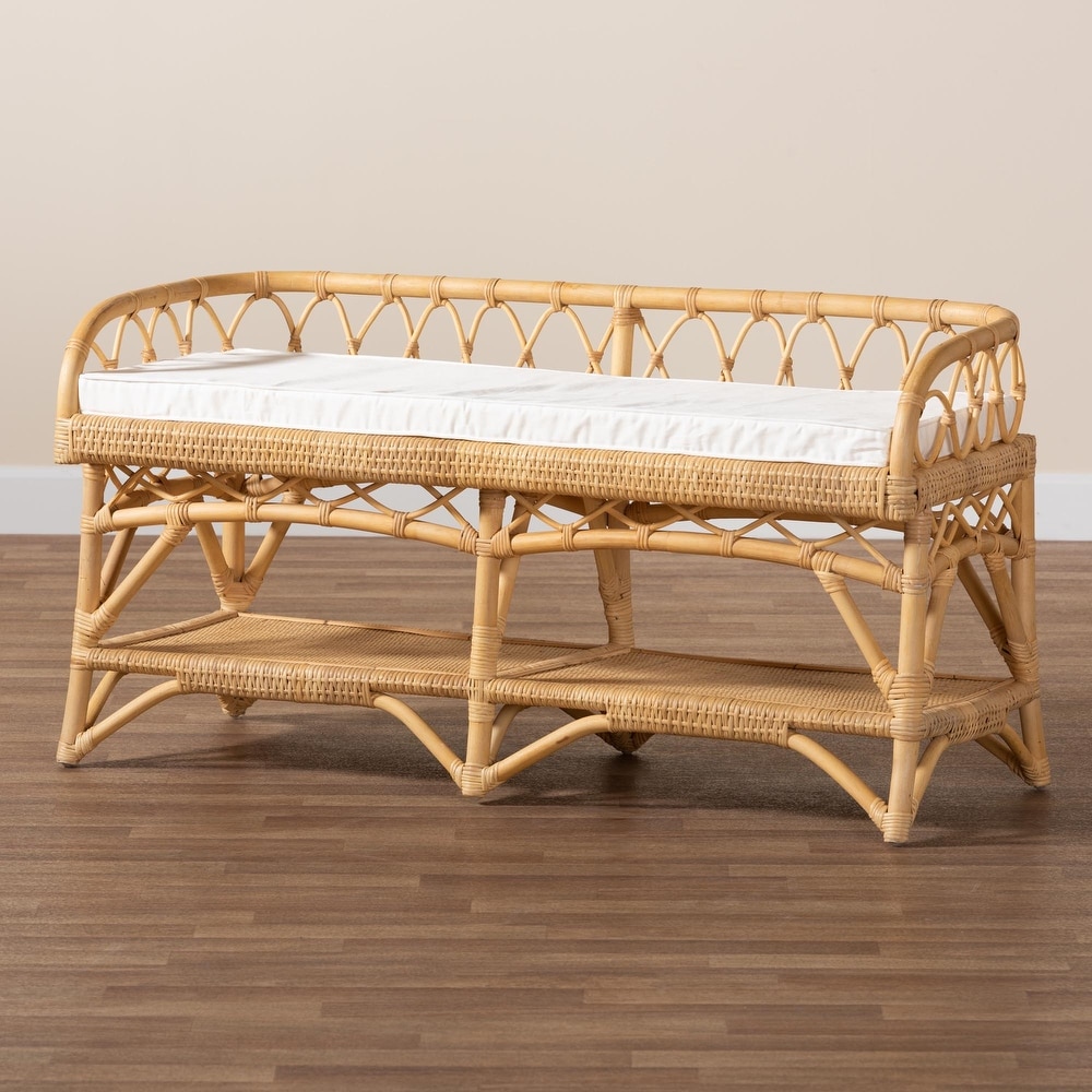 Leryn Modern Bohemian Natural Brown Rattan Bench