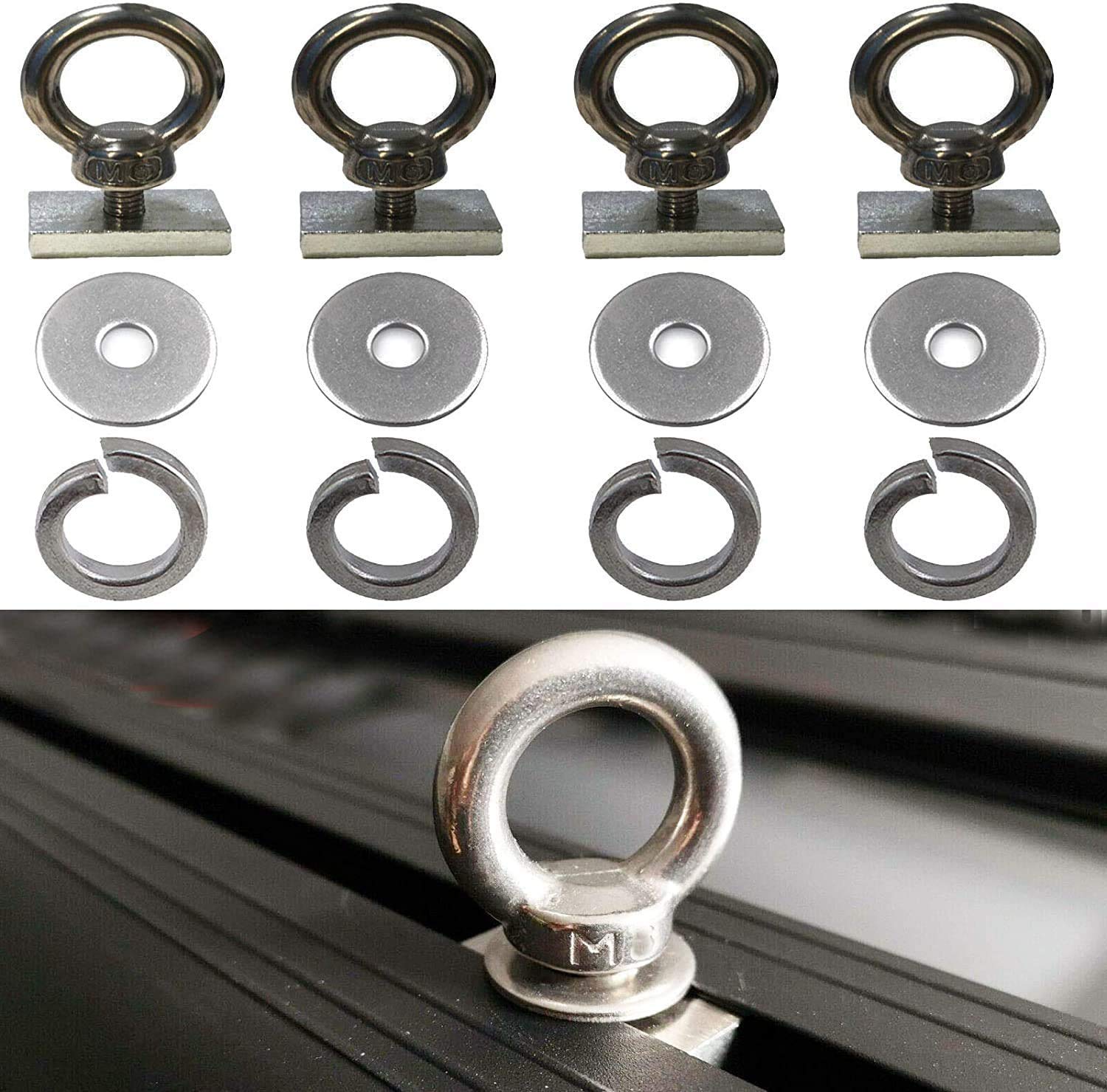 4 Pack - Heavy-Duty Stainless Steel Eye Bolt tie Down Anchoring Kits