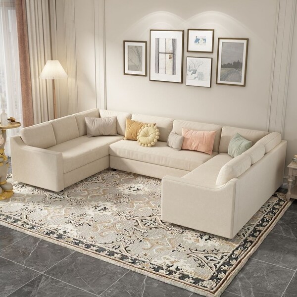 3 Pieces Upholstered U-Shaped Large Sectional Sofa