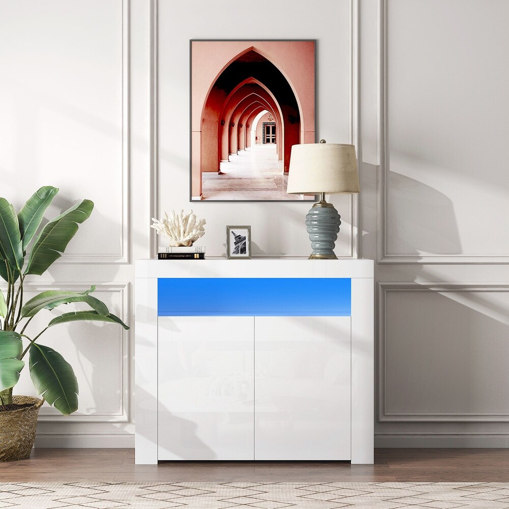 Living Room Sideboard Storage Cabinet with LED Light and 2 Doors