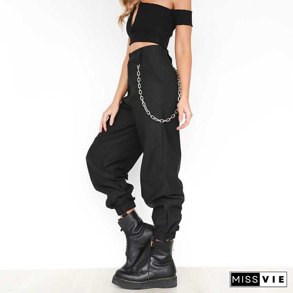 High Waisted Baggy Carrot Trousers Cargo Pants With Chains