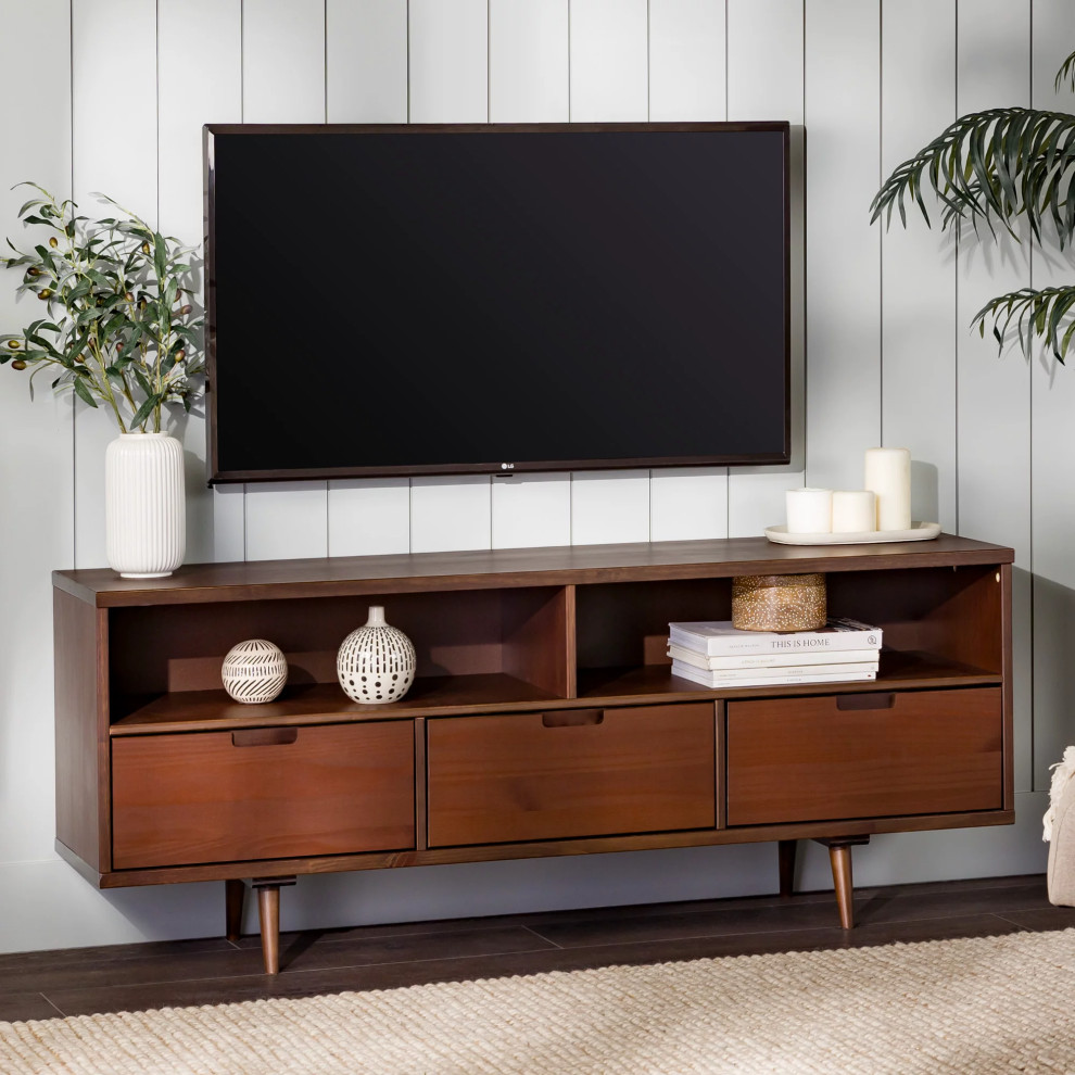 Rectangular TV Stand  Sleek Angled Legs With 3 Open Shelves  amp3 Drawers   Midcentury   Entertainment Centers And Tv Stands   by Decorn  Houzz