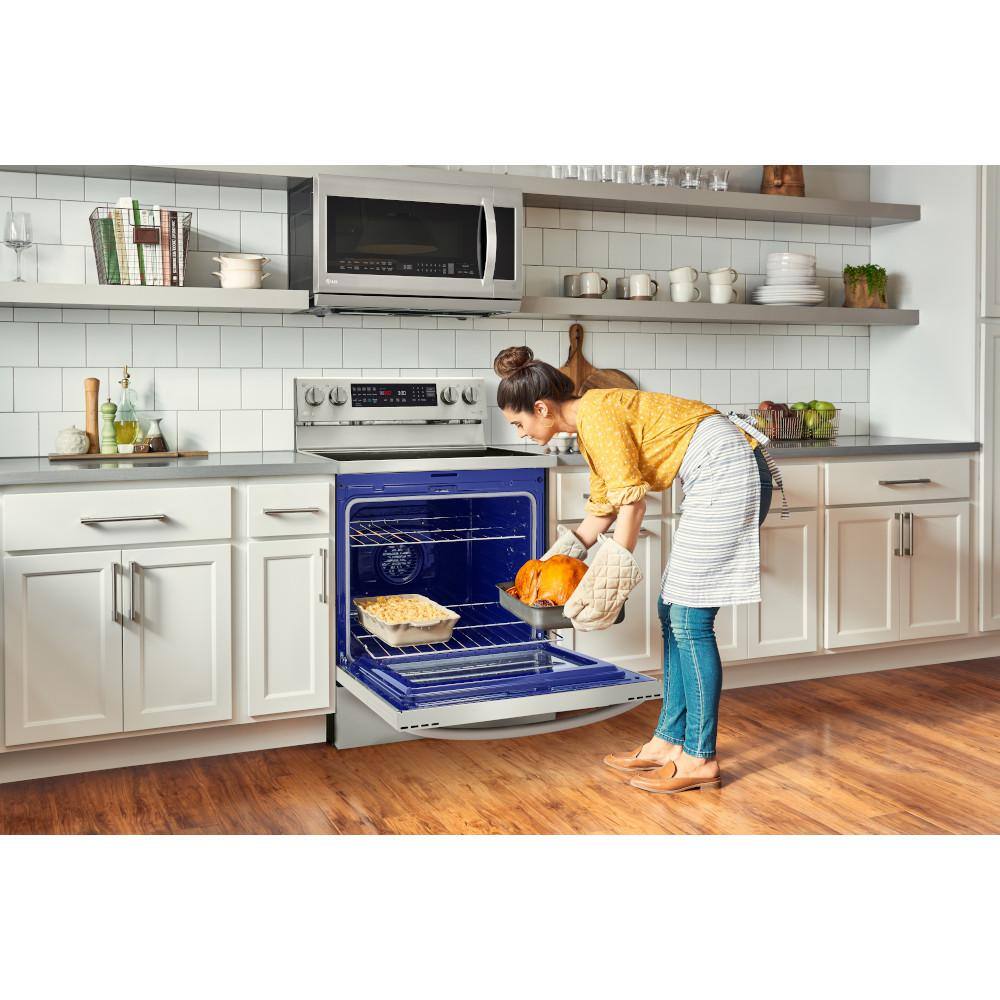 LG 6.3 cu. ft. Smart True Convection InstaView Electric Range Single Oven with Air Fry in Printproof Stainless Steel LREL6325F