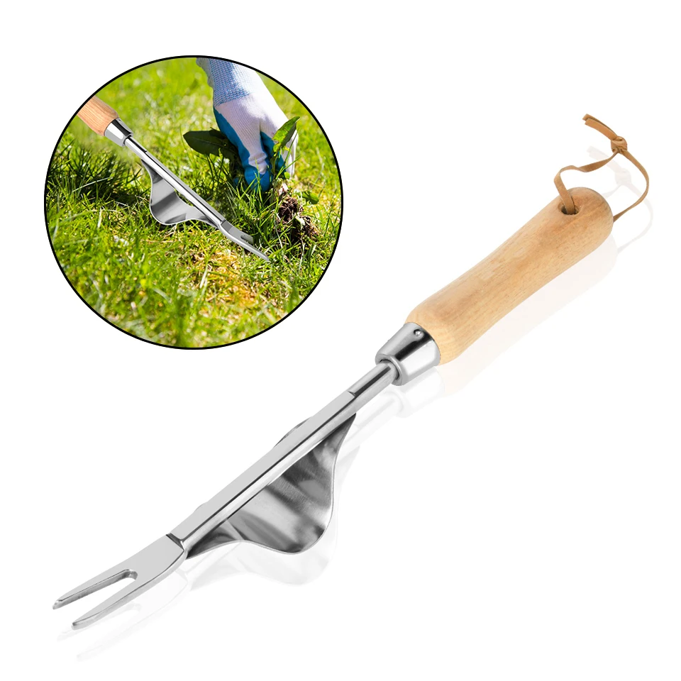 Winslow   Ross multifunction stainless steel hand weeder tool garden manual hand weeder remover with ash wood