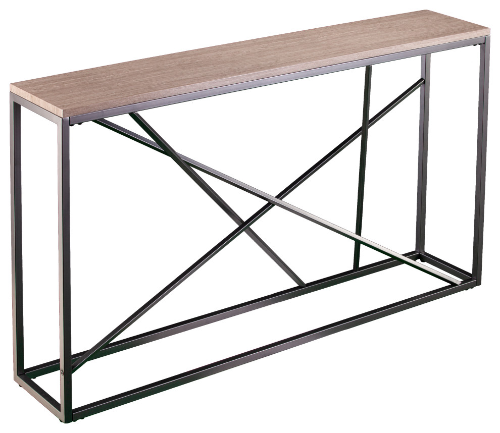 Mannie Faux Stone Skinny Console Table   Industrial   Console Tables   by SEI  Houzz