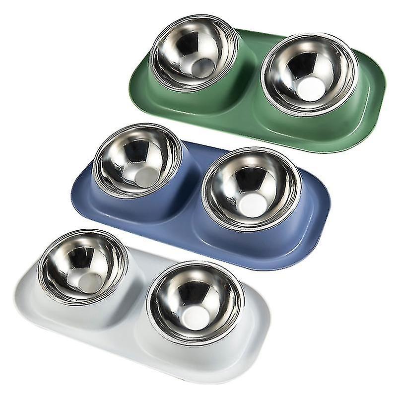 Double Cat Dog Bowls Stainless Steel Pet Bowl With Non Slip Plastic Tilted Stand Cats Dogs Feeders P