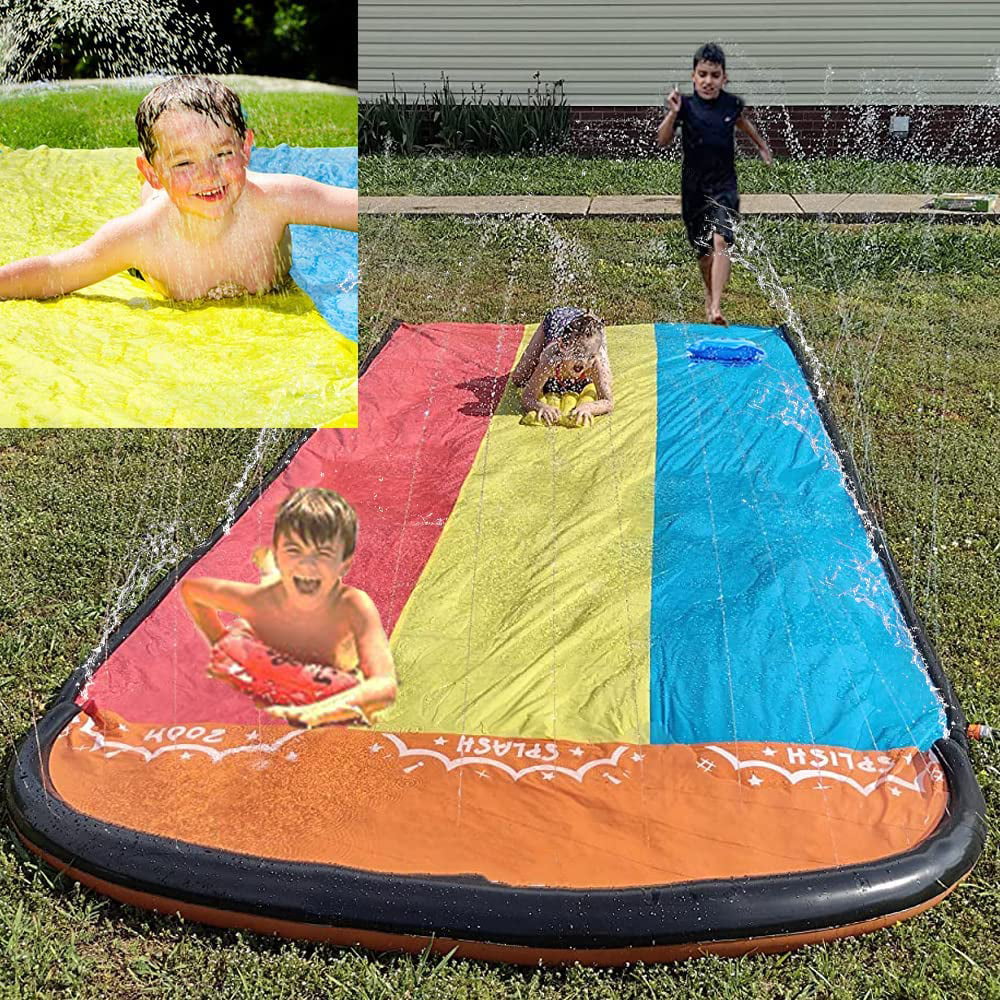 Lavinya 18ft Water Slip Splash and Slide With Inflatable waterslides with Crash Pad (3 Sliding Racing Lanes 18ft ) For Kids Summer Fun