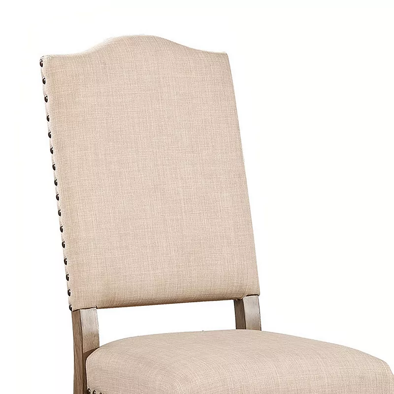 Fabric Upholstered Solid Wood Side Chair， Pack of Two， Beige and Brown