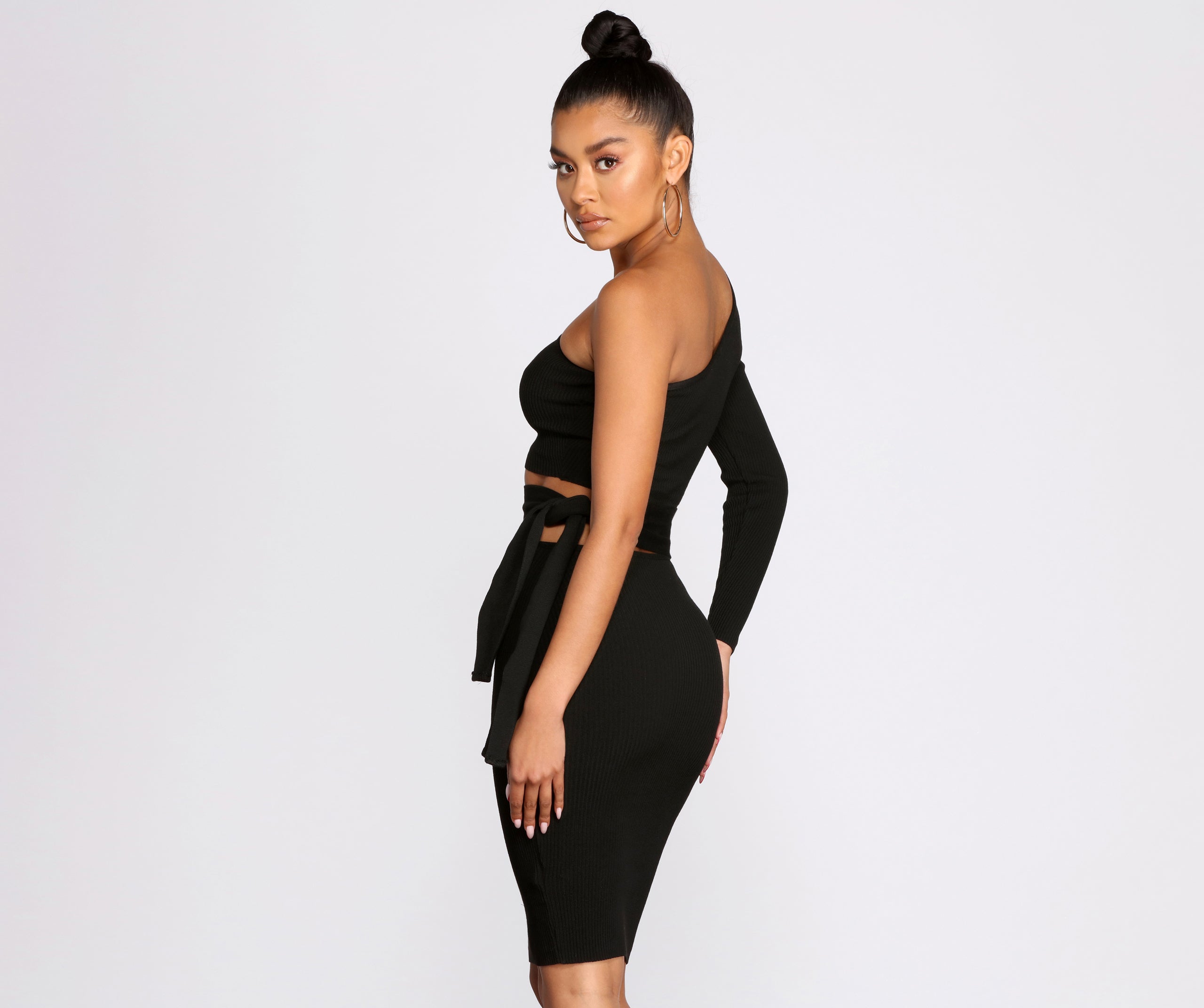 One Of A Kind One Shoulder Knit Midi Dress