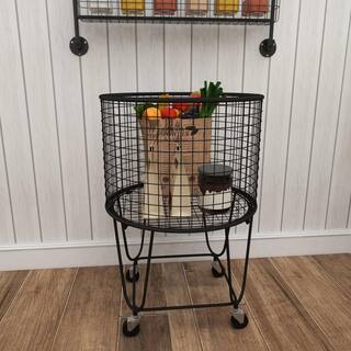 CosmoLiving by Cosmopolitan Black Deep Set Metal Mesh Laundry Basket Storage Cart with Wheels 29034