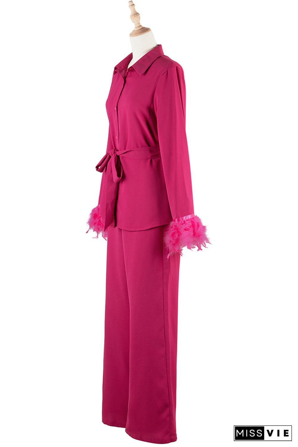 Rosy Suit Top and Wide Leg Pants Two Pieces Set