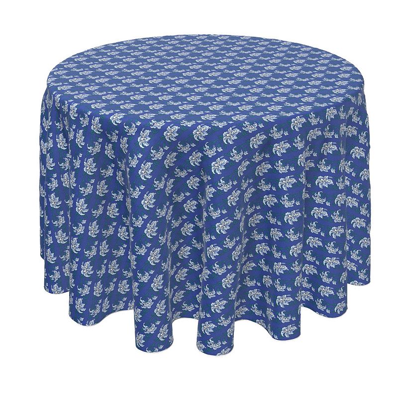 Round Tablecloth， 100% Polyester， 70 Round， Blue Shaded Peony Flowers