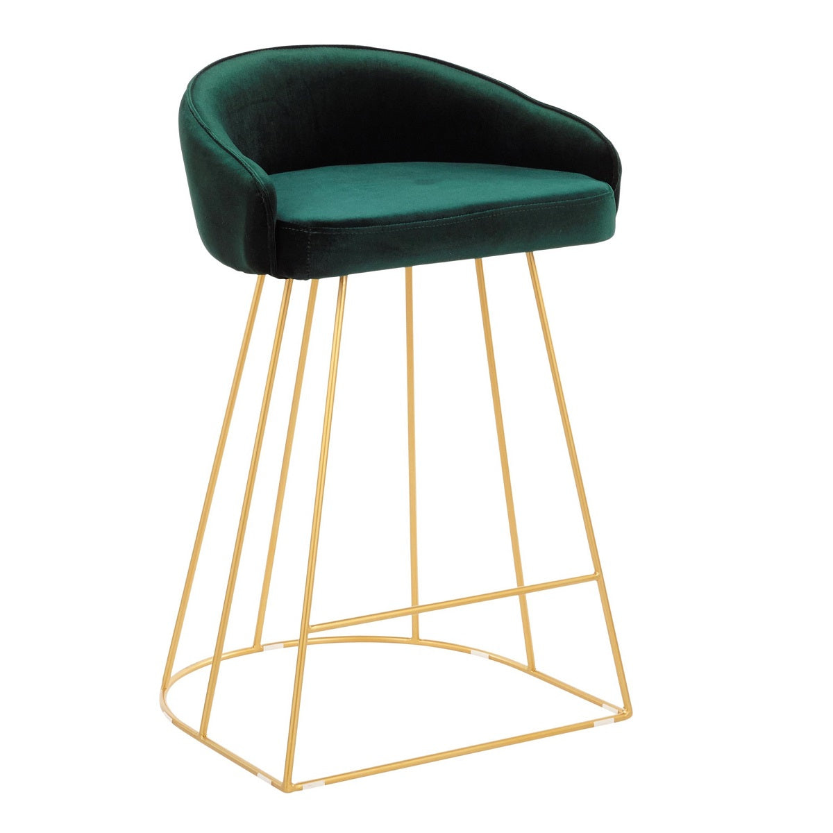 Set of 2 Gold Accent Green Velvet Upholstered Metal Indoor Bar Stools 31.25