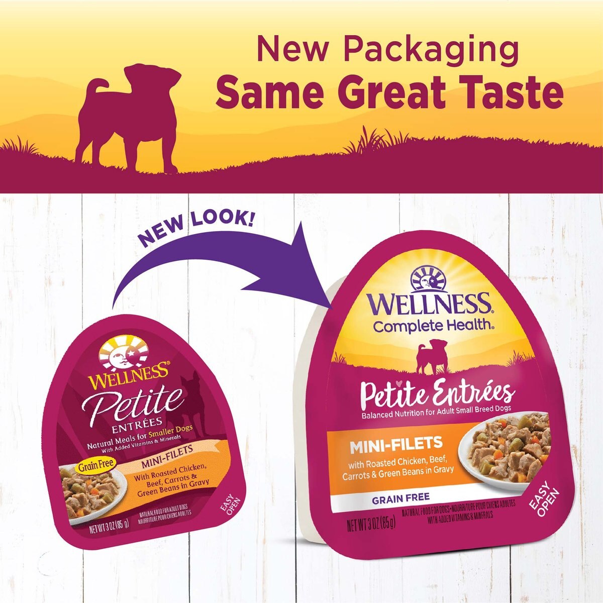 Wellness Petite Entrees Mini-Filets with Roasted Chicken， Beef， Carrots and Green Beans in Gravy Grain-Free Wet Dog Food