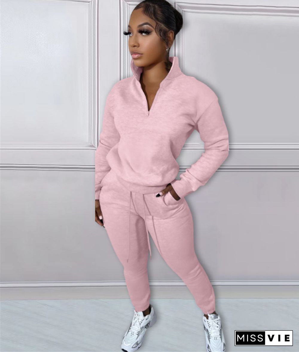 Casual Zipper Stand Collar Sweatshirt Pants Suits