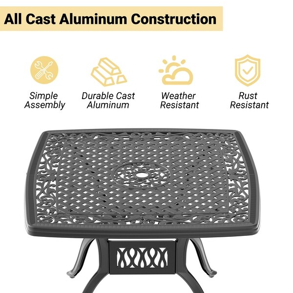 39.37 in. Black Square Cast Aluminum Outdoor Dining Table